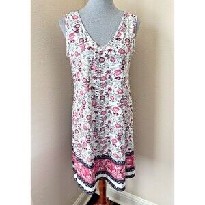 Made With Love Size Large White Floral V-Neck Sleeveless Dress